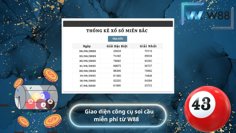 Giao diện công cụ soi cầu miễn phí từ W88