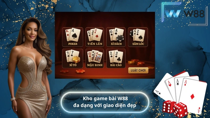 Kho game bài W88 đa dạng với giao diện đẹp
