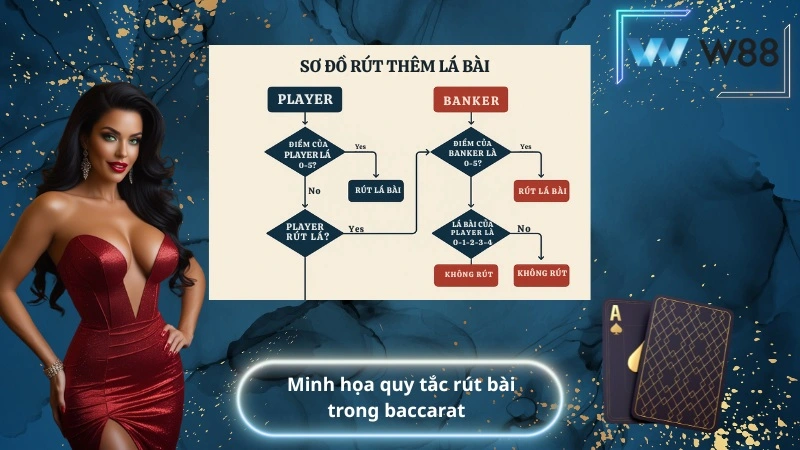 Minh họa quy tắc rút bài trong baccarat
