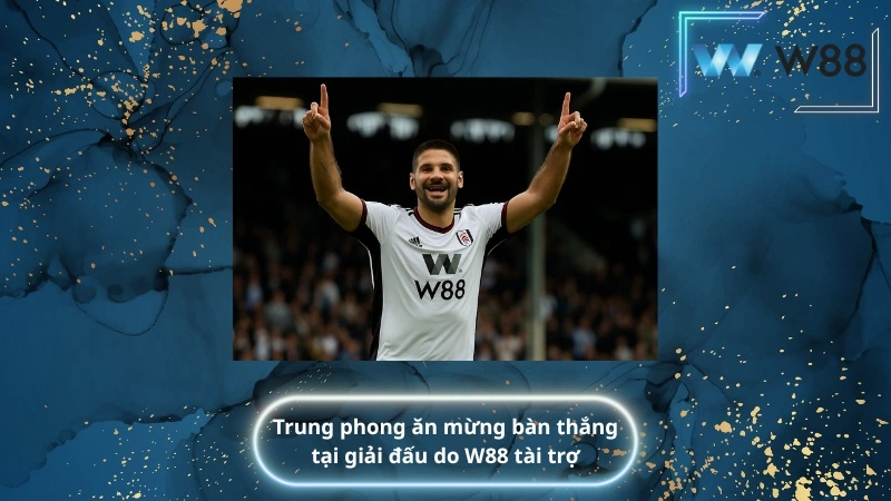 Trung phong ăn mừng bàn thắng tại giải đấu do W88 tài trợ