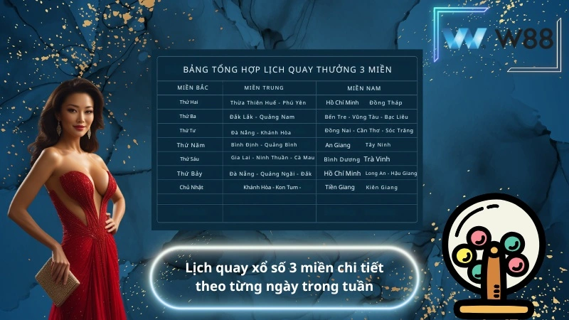Lịch quay xổ số 3 miền chi tiết theo từng ngày trong tuần