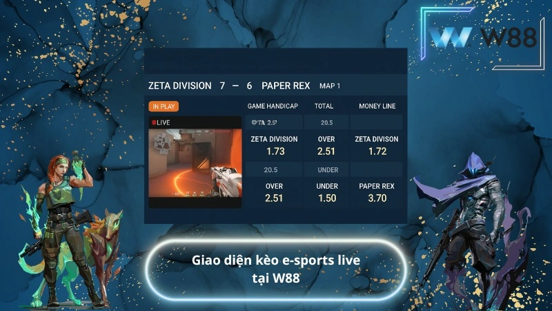 Giao diện kèo e-sports live tại W88
